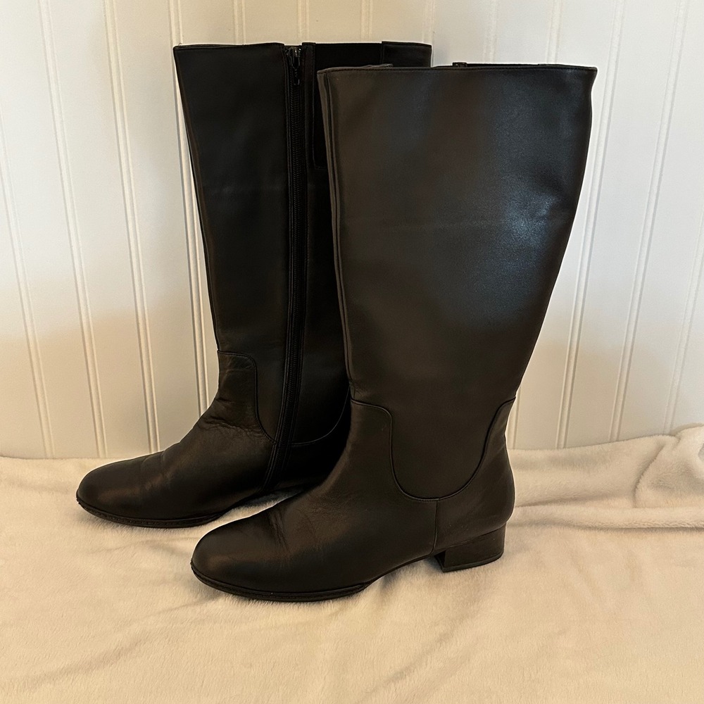 Ross Hommerson Leather Knee High Boots Womens 10M Black Like New Block Heel‎